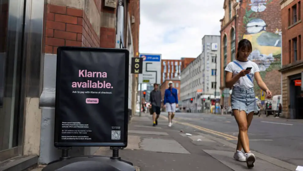 A shop advertisement for Klarna, a company which allows users to buy now, pay later.