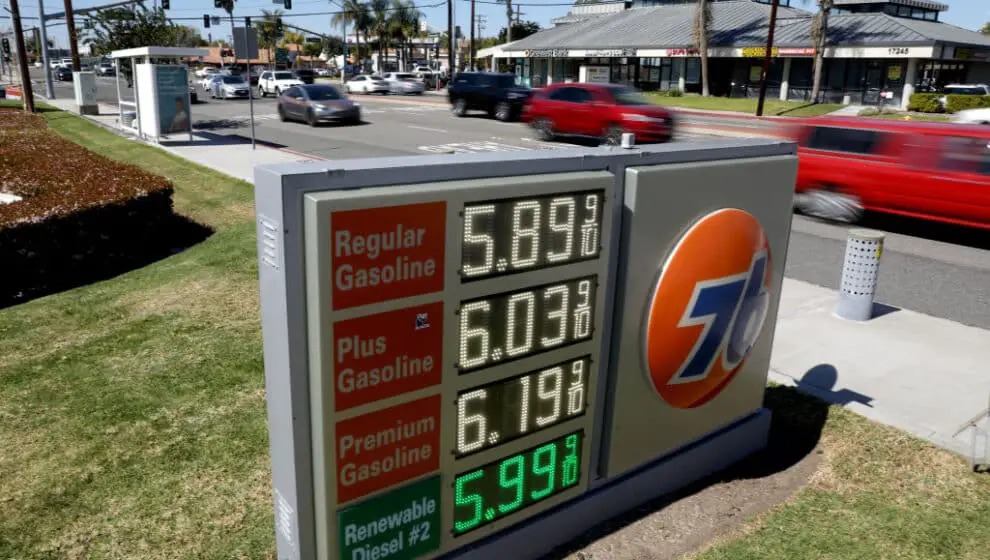 High gas prices at a station in Tustin, CA on March 8, 2022